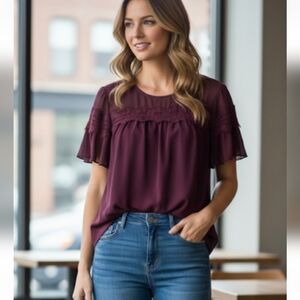 Elegant Burgundy Michael Kors Blouse Size L